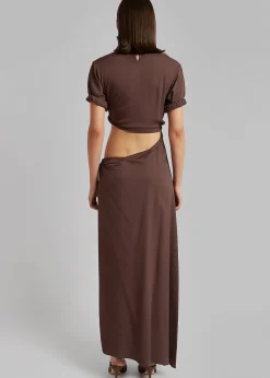 The Frankie Shop Christopher Esber Roll Sleeve Tee Dress Chocolate New