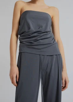 The Frankie Shop Christopher Esber Side Cowl Strapless Top Charcoal Clearance