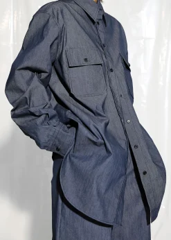 The Frankie Shop Cidra Pocket Denim-Effect Shirt Dark Indigo Online