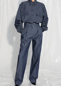 The Frankie Shop Cidra Pocket Denim-Effect Shirt Dark Indigo Online