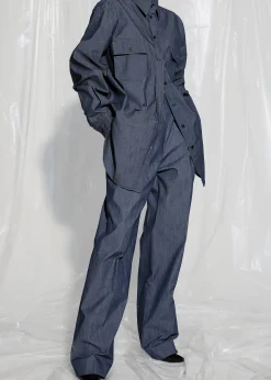 The Frankie Shop Cidra Pocket Denim-Effect Shirt Dark Indigo Online