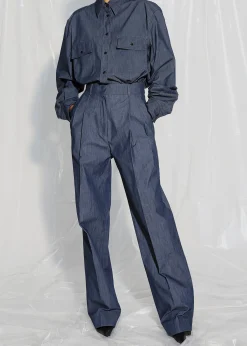 The Frankie Shop Cidra Pocket Denim-Effect Shirt Dark Indigo Online