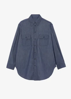 The Frankie Shop Cidra Pocket Denim-Effect Shirt Dark Indigo Online