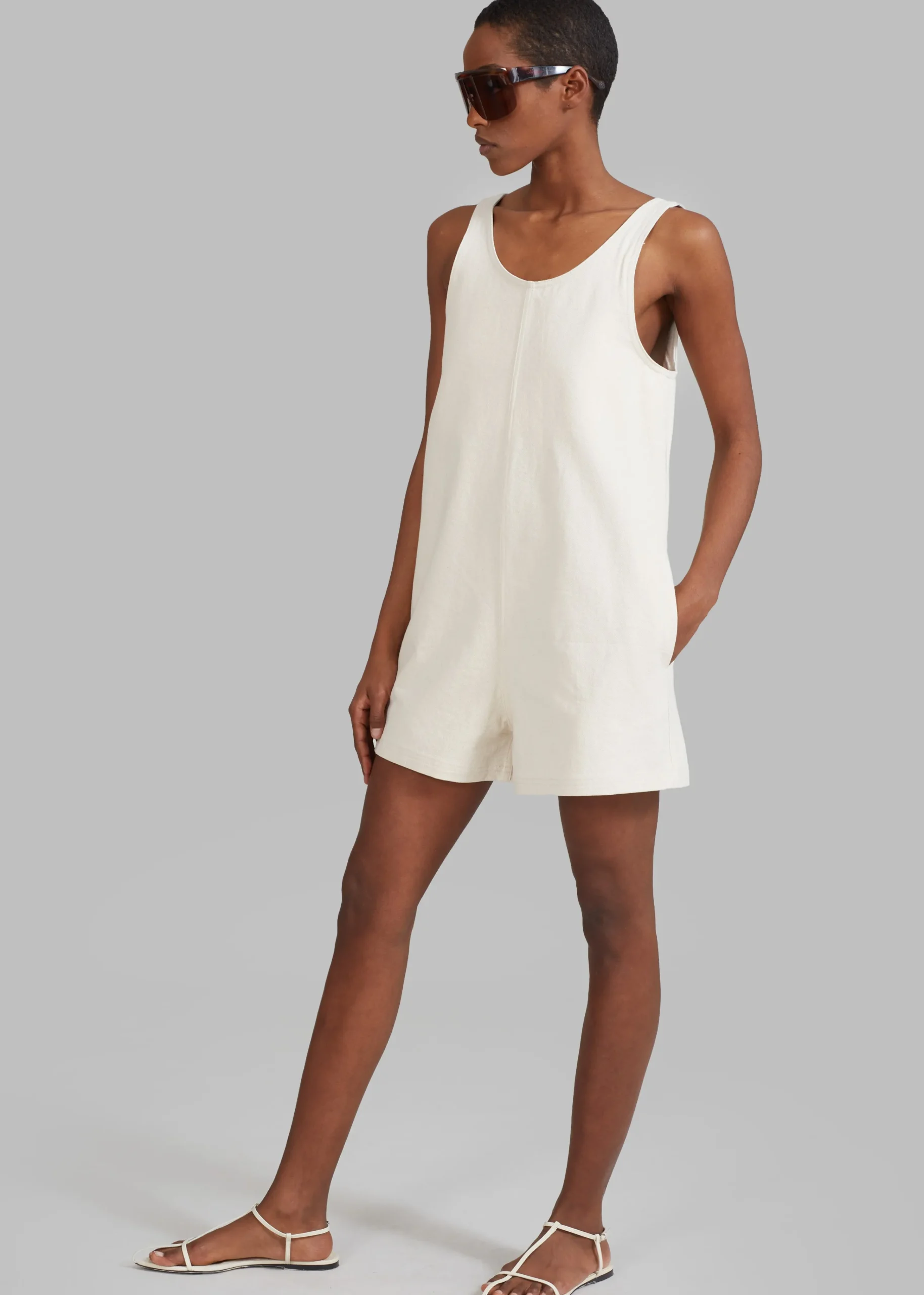 The Frankie Shop Claris Twill Romper Cream Outlet