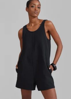 The Frankie Shop Claris Twill Romper Black Discount