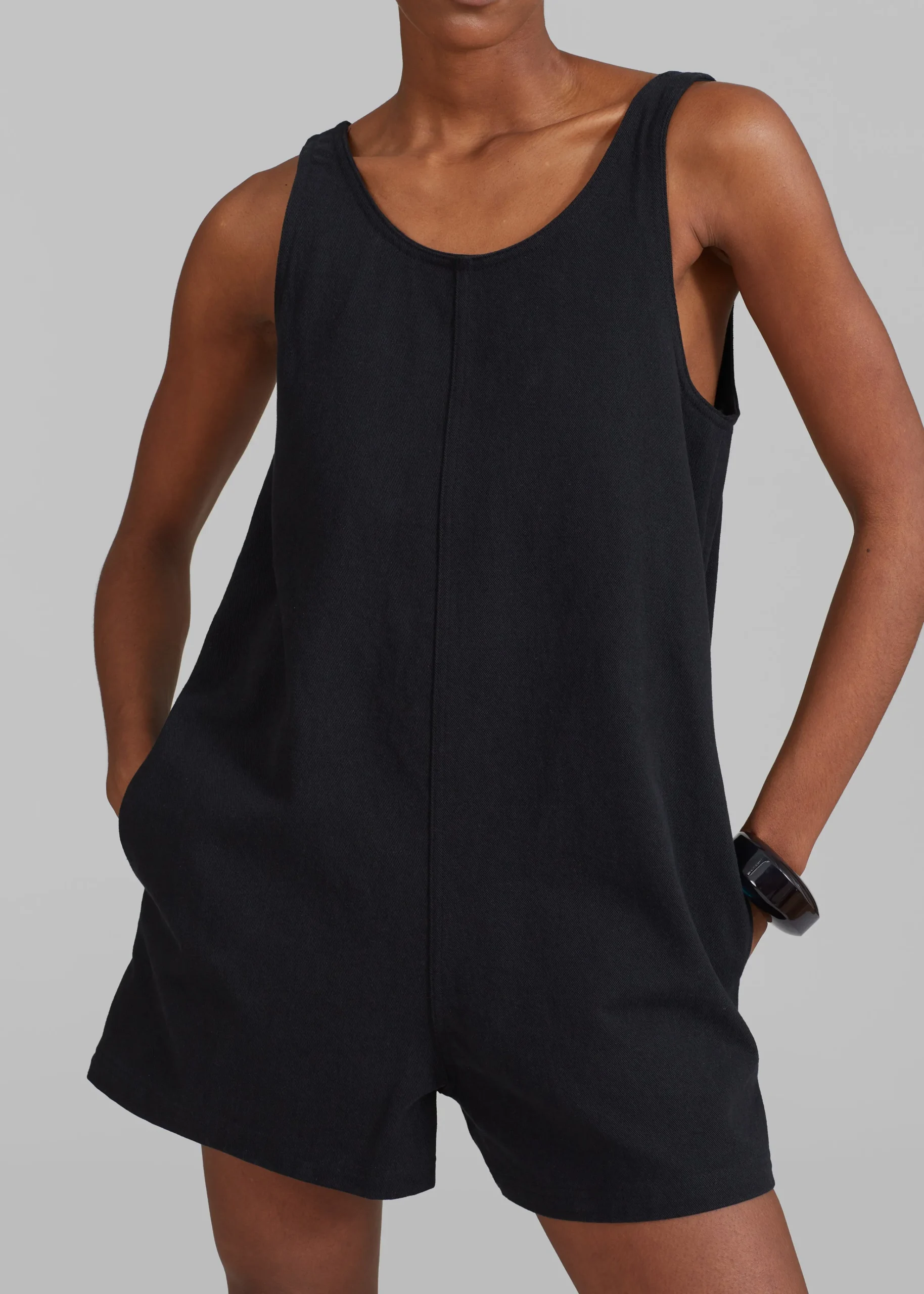 The Frankie Shop Claris Twill Romper Black Discount