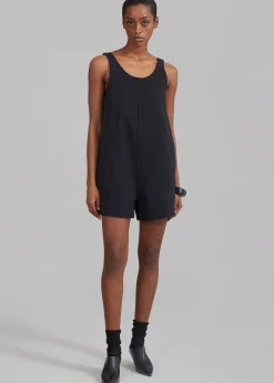 The Frankie Shop Claris Twill Romper Black Discount