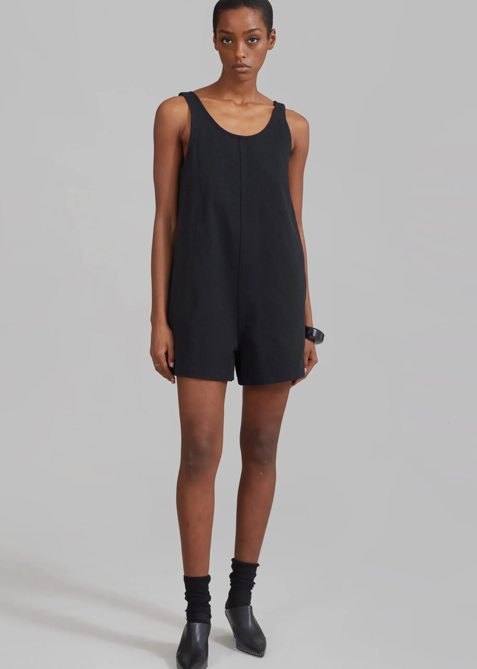 The Frankie Shop Claris Twill Romper Black Discount