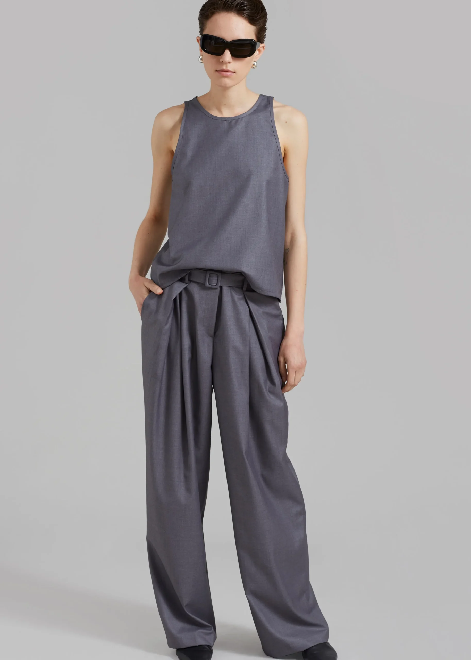 The Frankie Shop Clay Belted Pants Grey Clearance