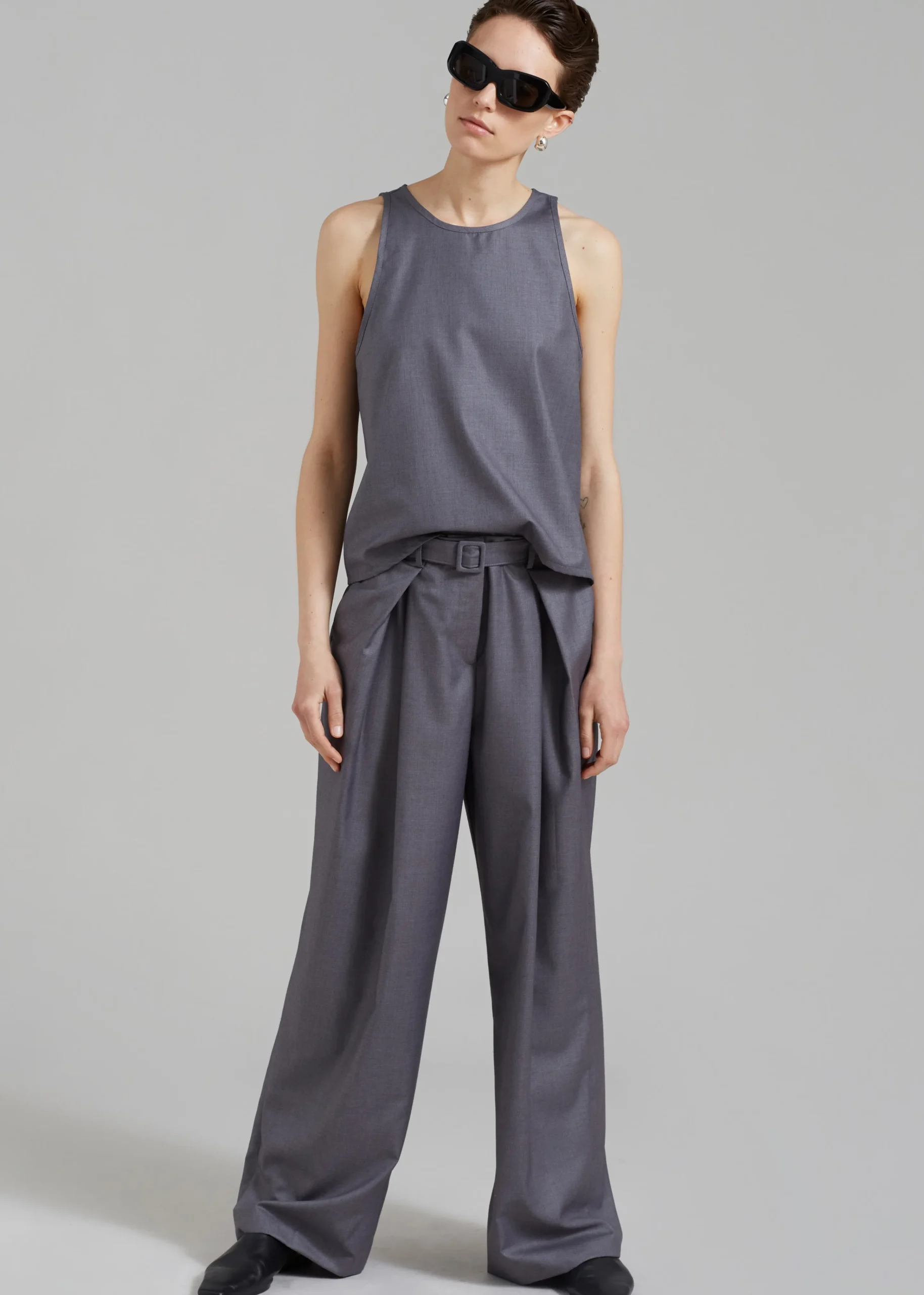 The Frankie Shop Clay Belted Pants Grey Clearance
