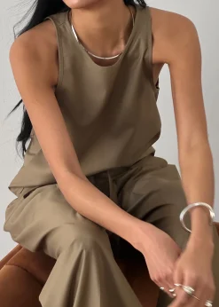 The Frankie Shop Clay Sleeveless Top Desert Taupe Hot