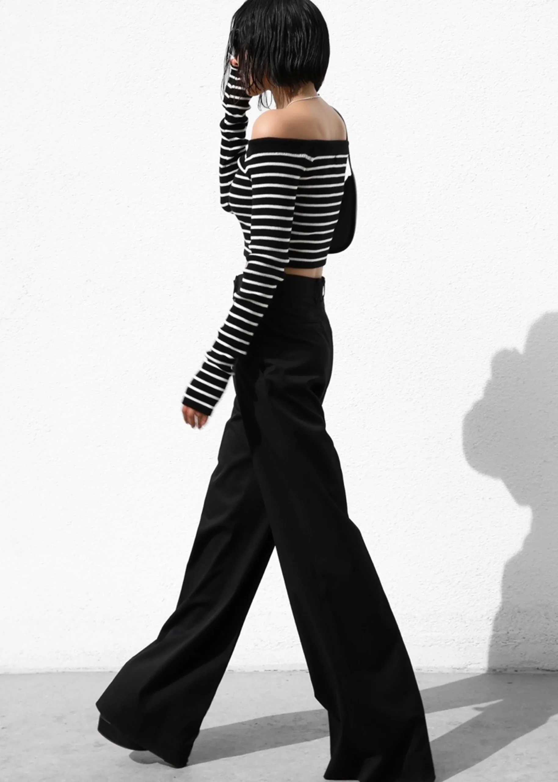 The Frankie Shop Coco Black Off Shoulder Sweater White Stripe Best