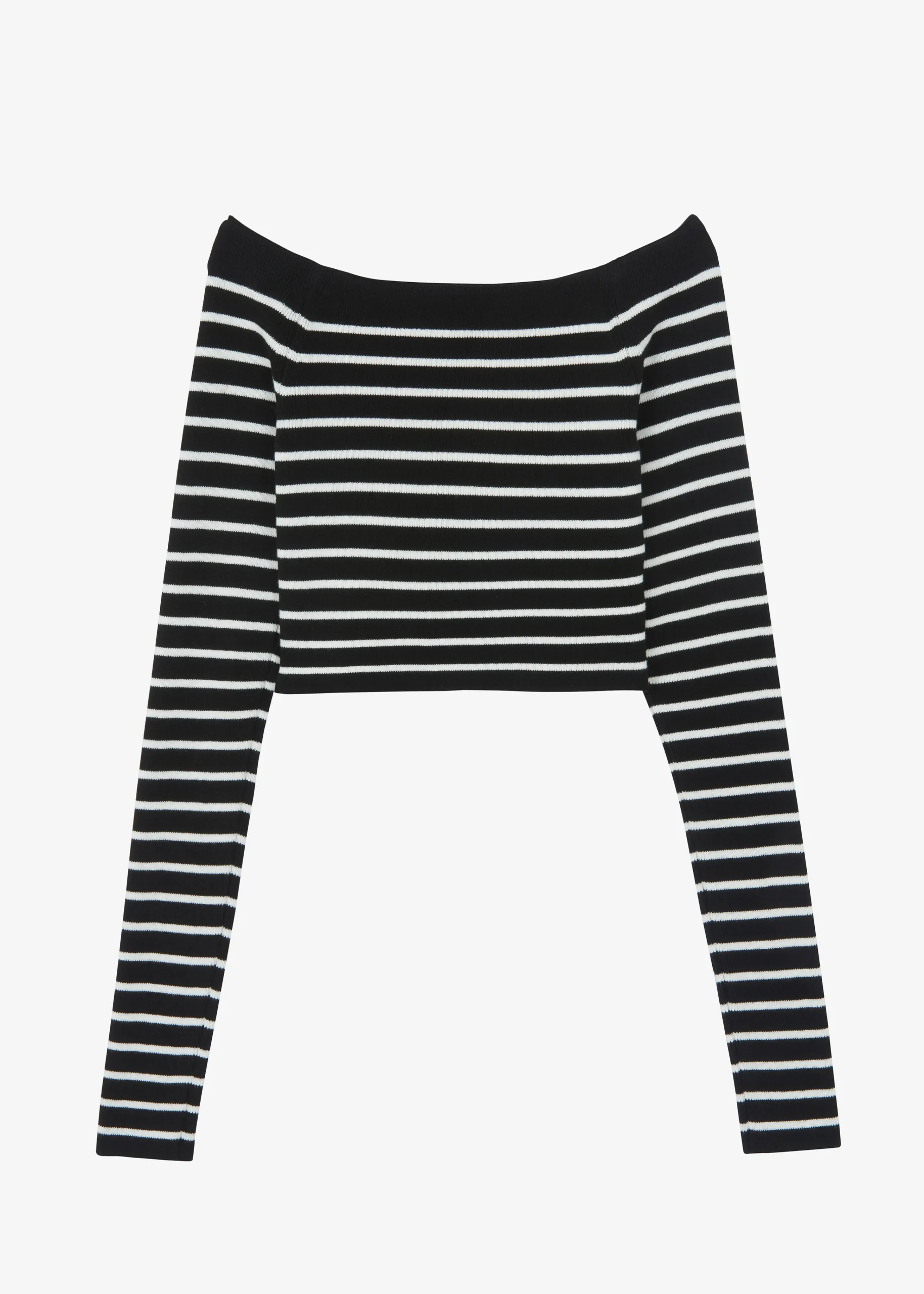 The Frankie Shop Coco Black Off Shoulder Sweater White Stripe Best