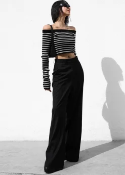 The Frankie Shop Coco Black Off Shoulder Sweater White Stripe Best