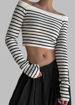 The Frankie Shop Coco White Off Shoulder Sweater Black Stripe Outlet