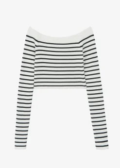 The Frankie Shop Coco White Off Shoulder Sweater Black Stripe Outlet