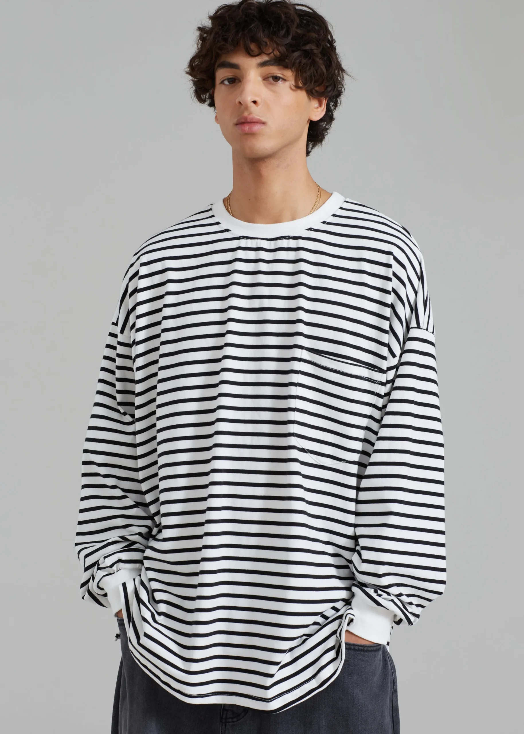 The Frankie Shop Cody Pocket Tee Black/White Stripe Discount