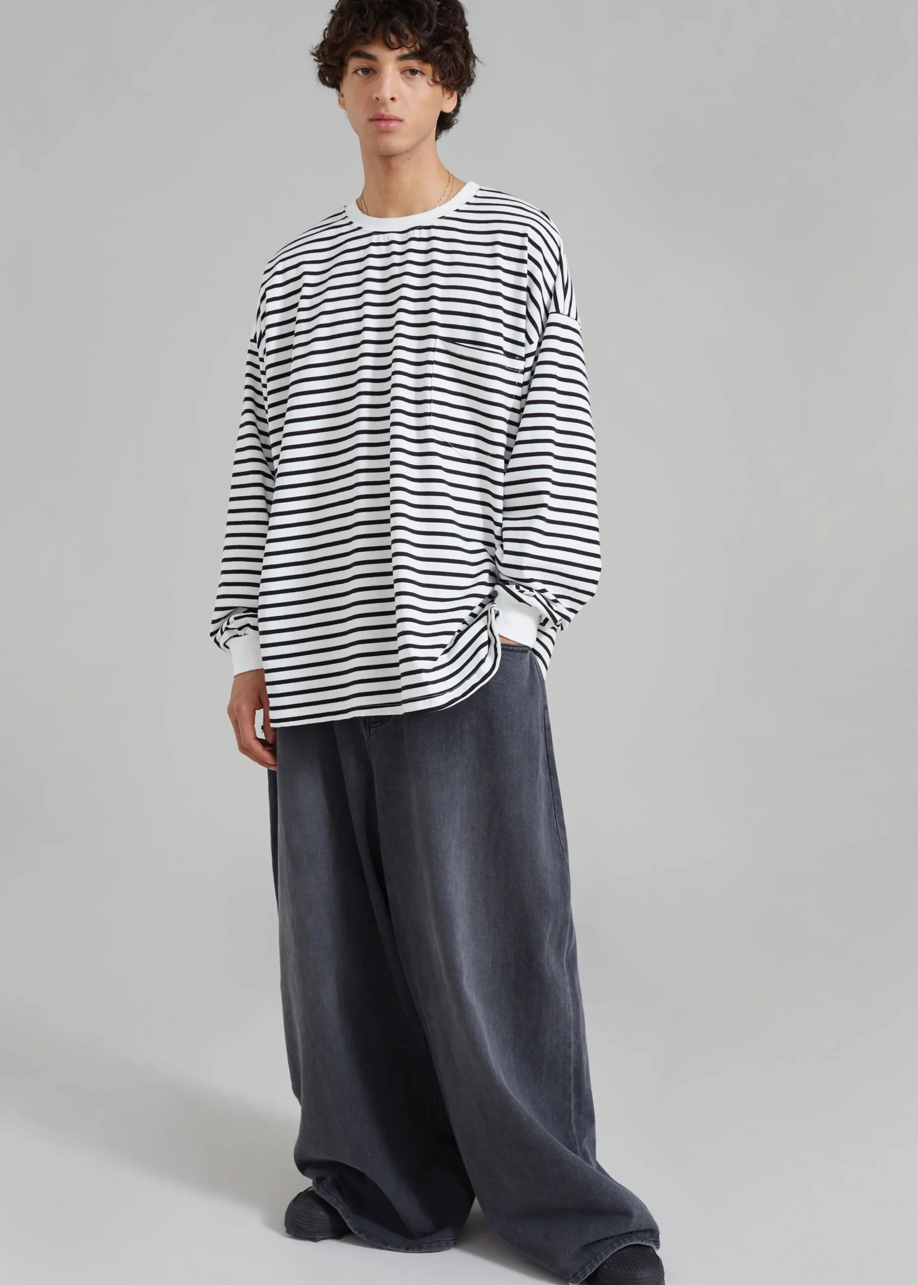 The Frankie Shop Cody Pocket Tee Black/White Stripe Discount