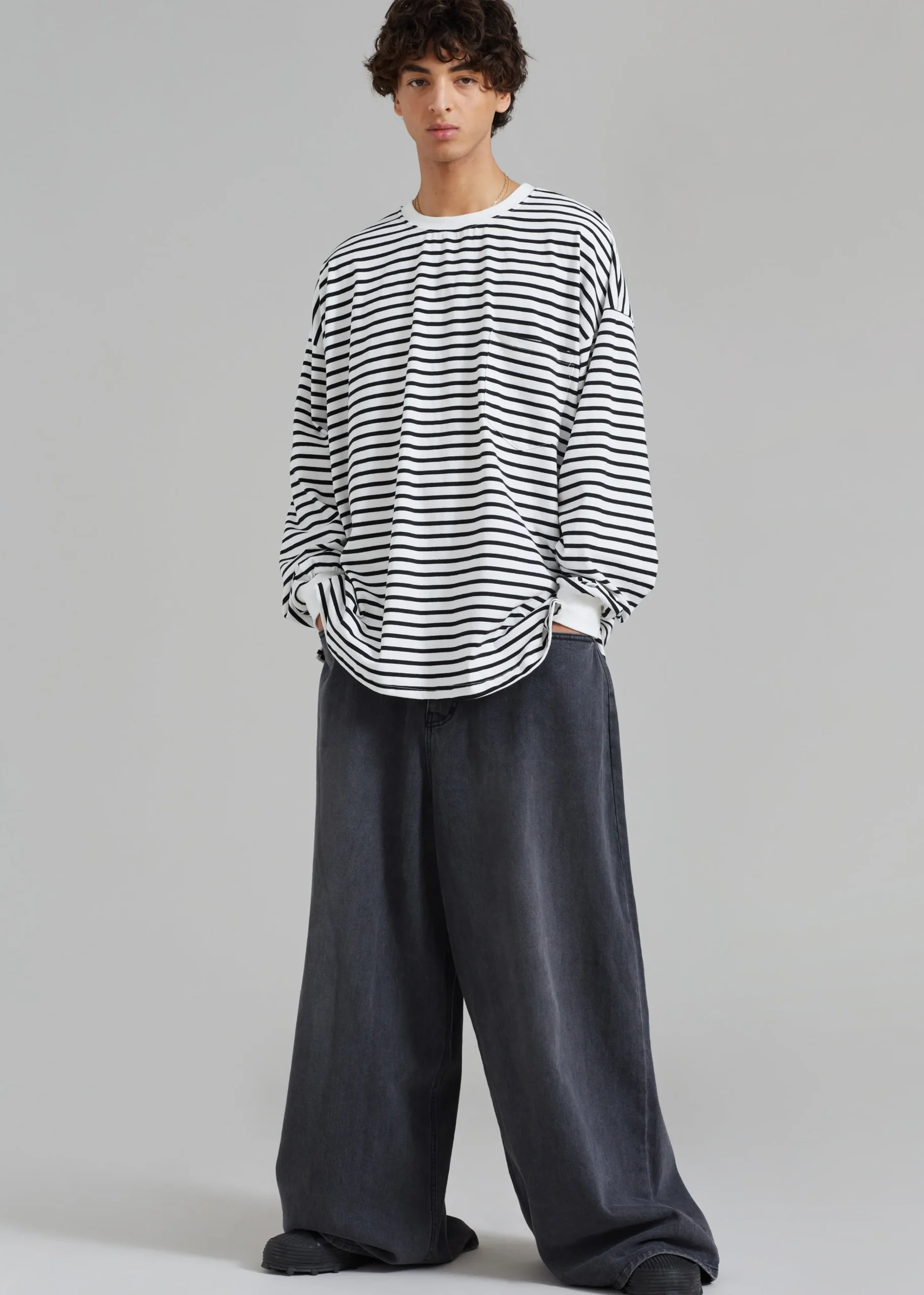 The Frankie Shop Cody Pocket Tee Black/White Stripe Discount