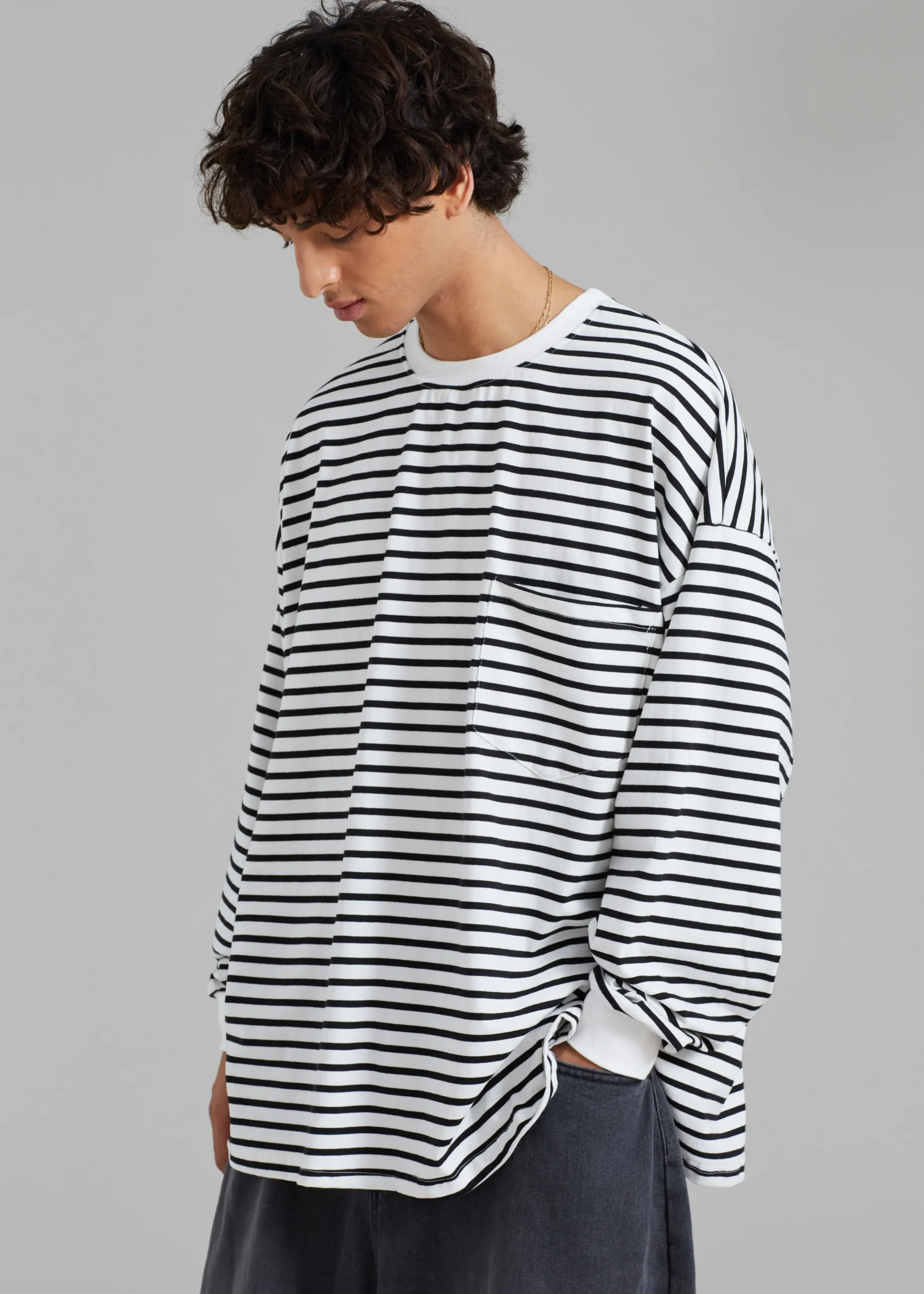 The Frankie Shop Cody Pocket Tee Black/White Stripe Discount
