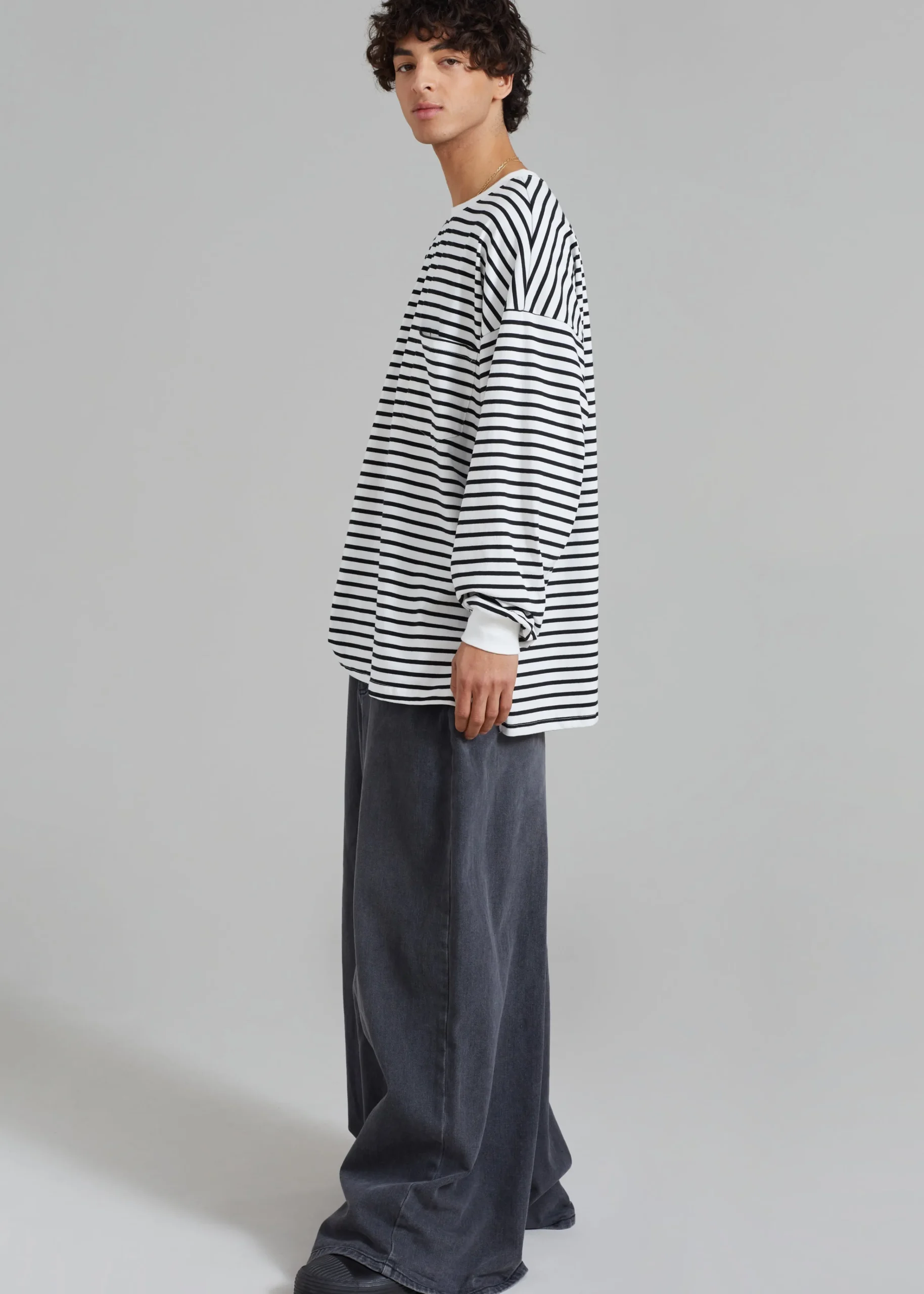 The Frankie Shop Cody Pocket Tee Black/White Stripe Discount