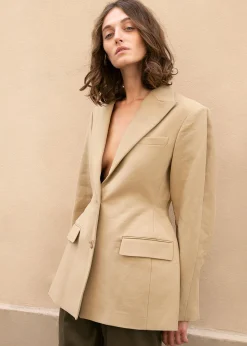 The Frankie Shop Colette Hourglass Blazer Camel New