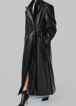 The Frankie Shop Connie Faux Leather Belted Trench Coat Black