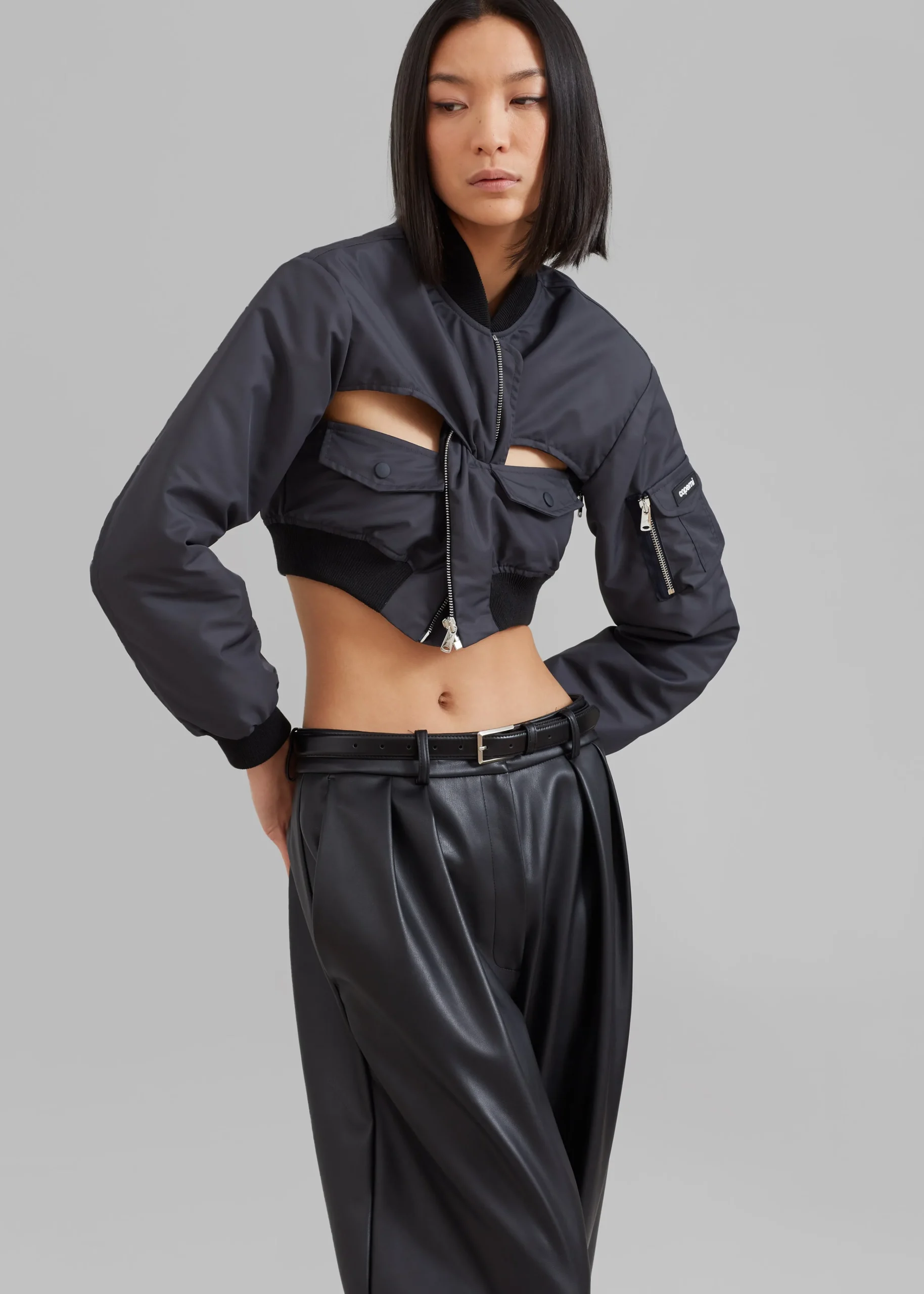 The Frankie Shop Coperni Cut-Out Cropped Bomber Jacket Concrete New