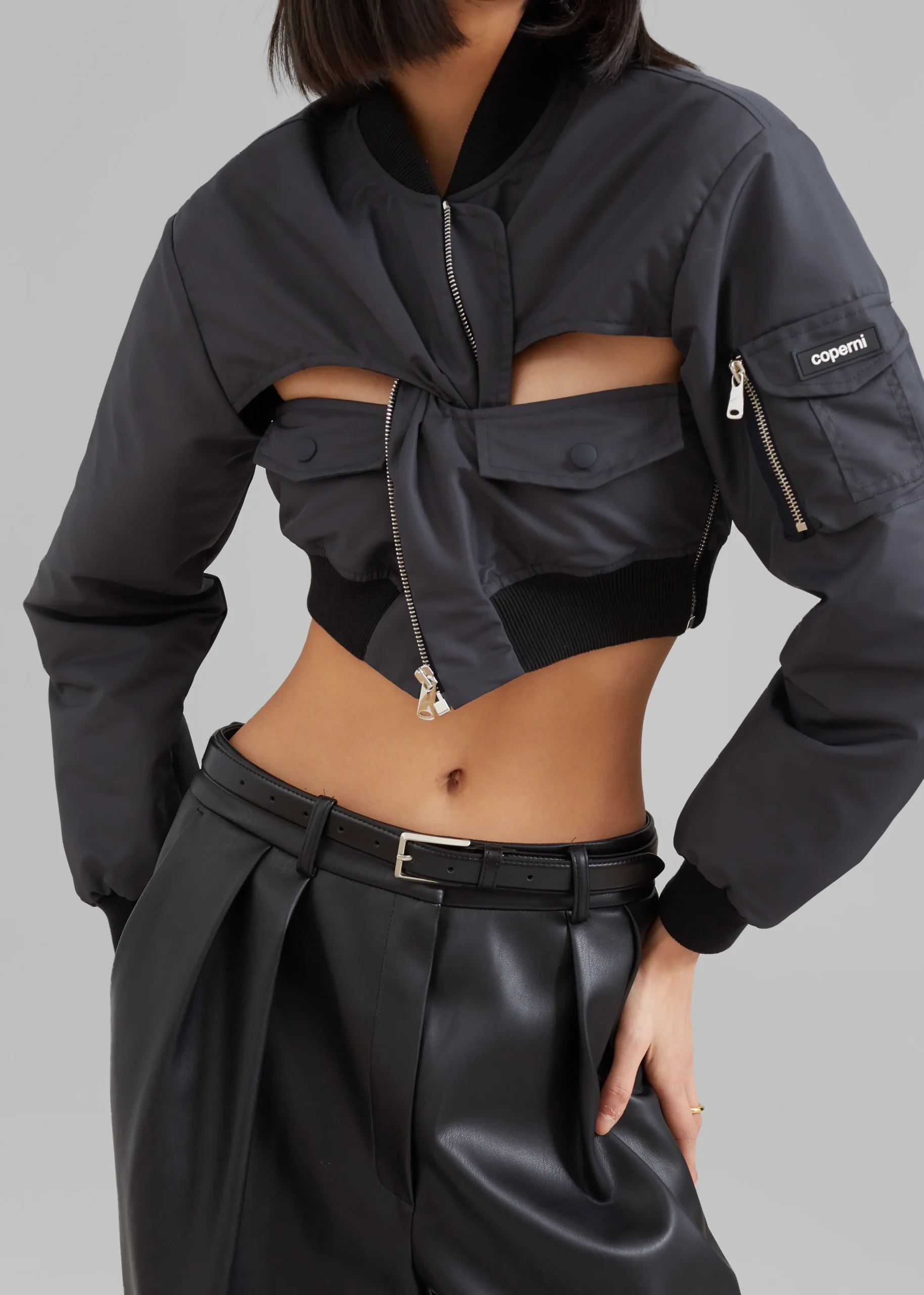 The Frankie Shop Coperni Cut-Out Cropped Bomber Jacket Concrete New