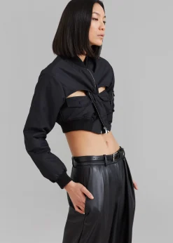 The Frankie Shop Coperni Cut-Out Cropped Bomber Jacket Black Clearance