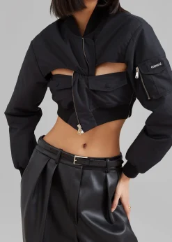 The Frankie Shop Coperni Cut-Out Cropped Bomber Jacket Black Clearance