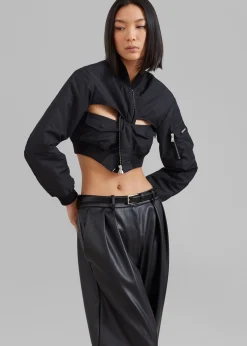 The Frankie Shop Coperni Cut-Out Cropped Bomber Jacket Black Clearance