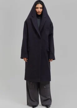 The Frankie Shop Coperni Hooded Double-Breasted Coat Dark Navy Online