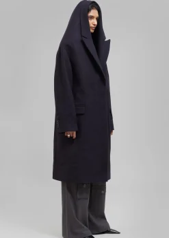 The Frankie Shop Coperni Hooded Double-Breasted Coat Dark Navy Online