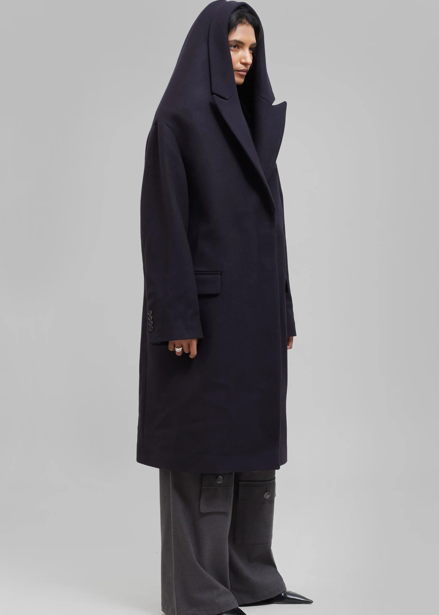 The Frankie Shop Coperni Hooded Double-Breasted Coat Dark Navy Online