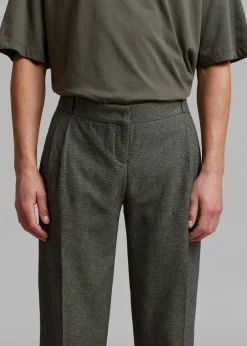 The Frankie Shop Coperni Low-Rise Loose Tailored Trousers Dark Moss Clearance