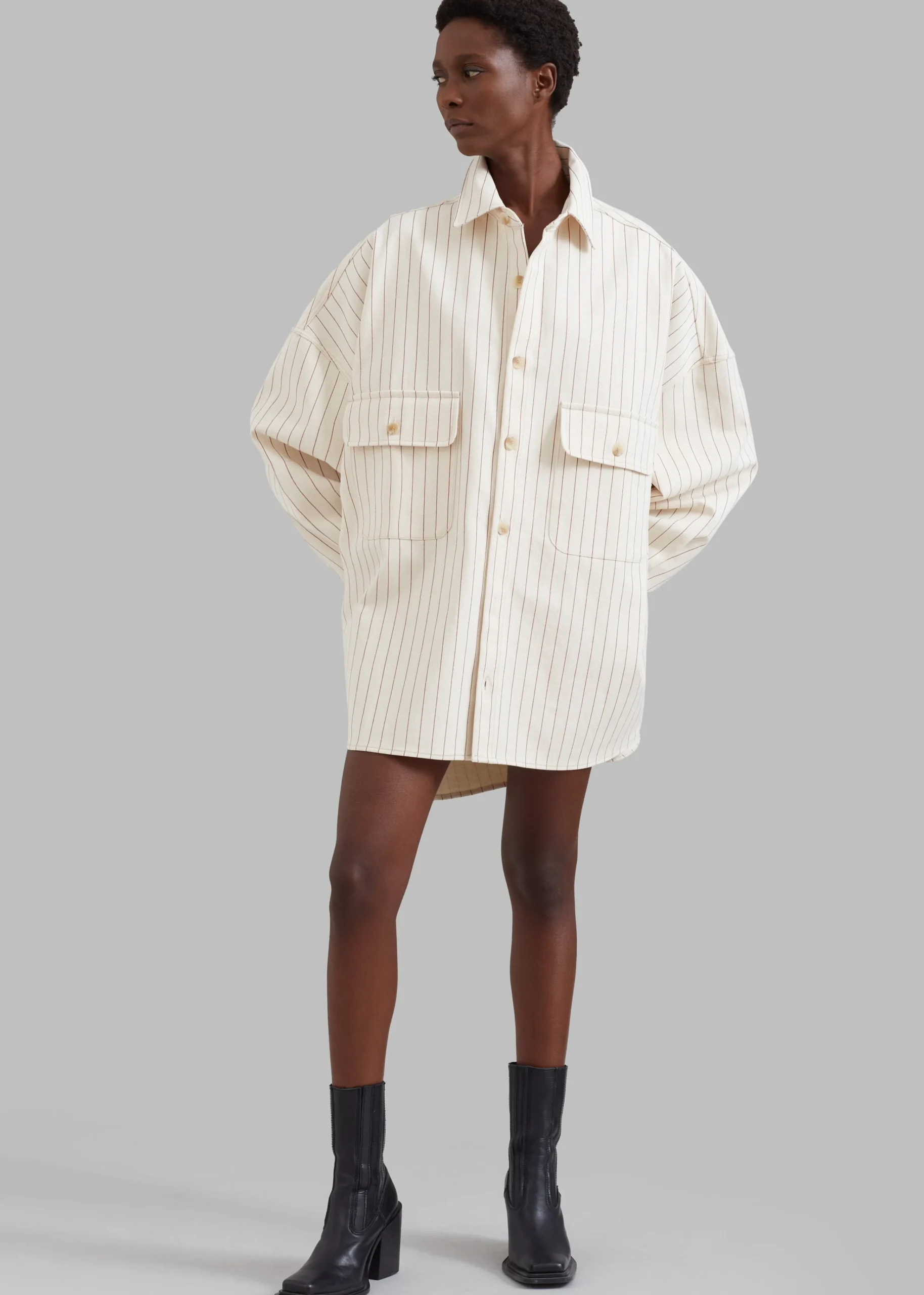 The Frankie Shop Dallas Denim Overshirt Burgundy Pinstripe Online