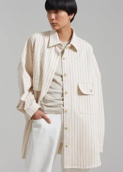 The Frankie Shop Dallas Denim Overshirt Burgundy Pinstripe Online