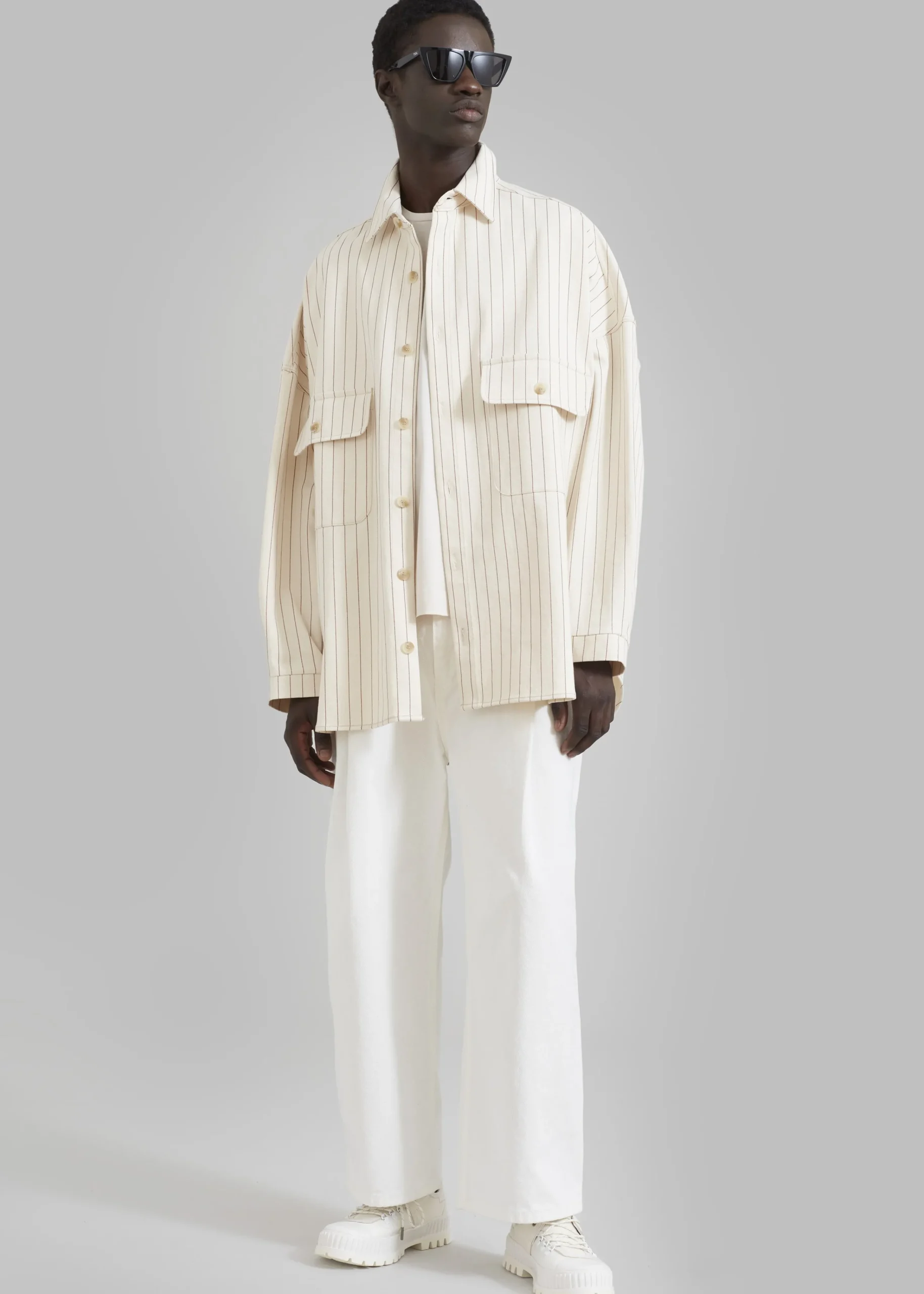 The Frankie Shop Dallas Denim Overshirt Burgundy Pinstripe Online