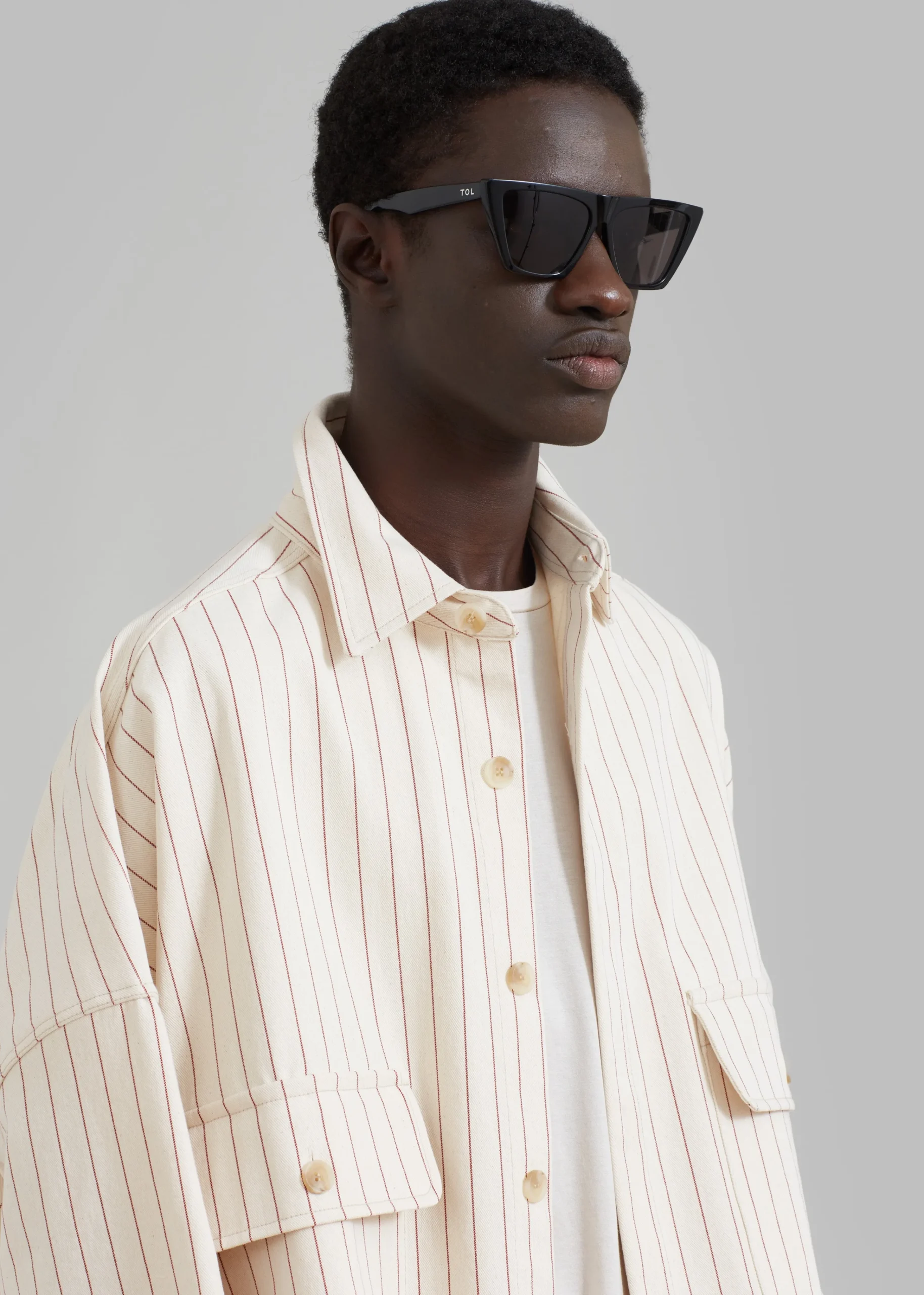 The Frankie Shop Dallas Denim Overshirt Burgundy Pinstripe Online