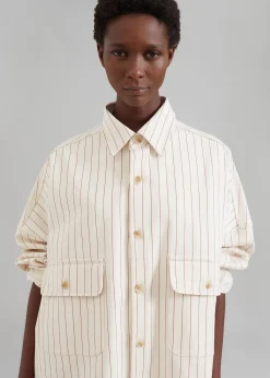 The Frankie Shop Dallas Denim Overshirt Burgundy Pinstripe Online