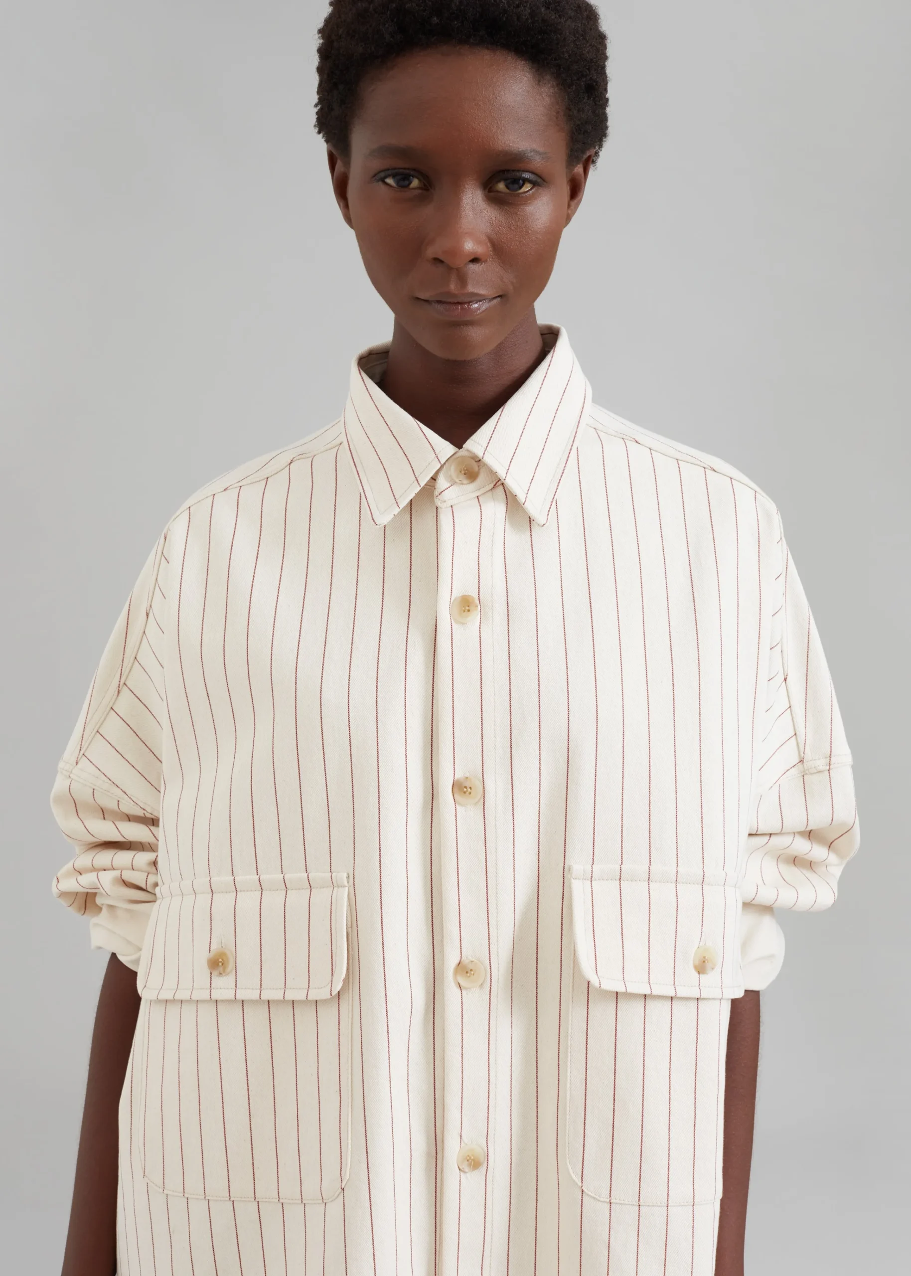 The Frankie Shop Dallas Denim Overshirt Burgundy Pinstripe Online
