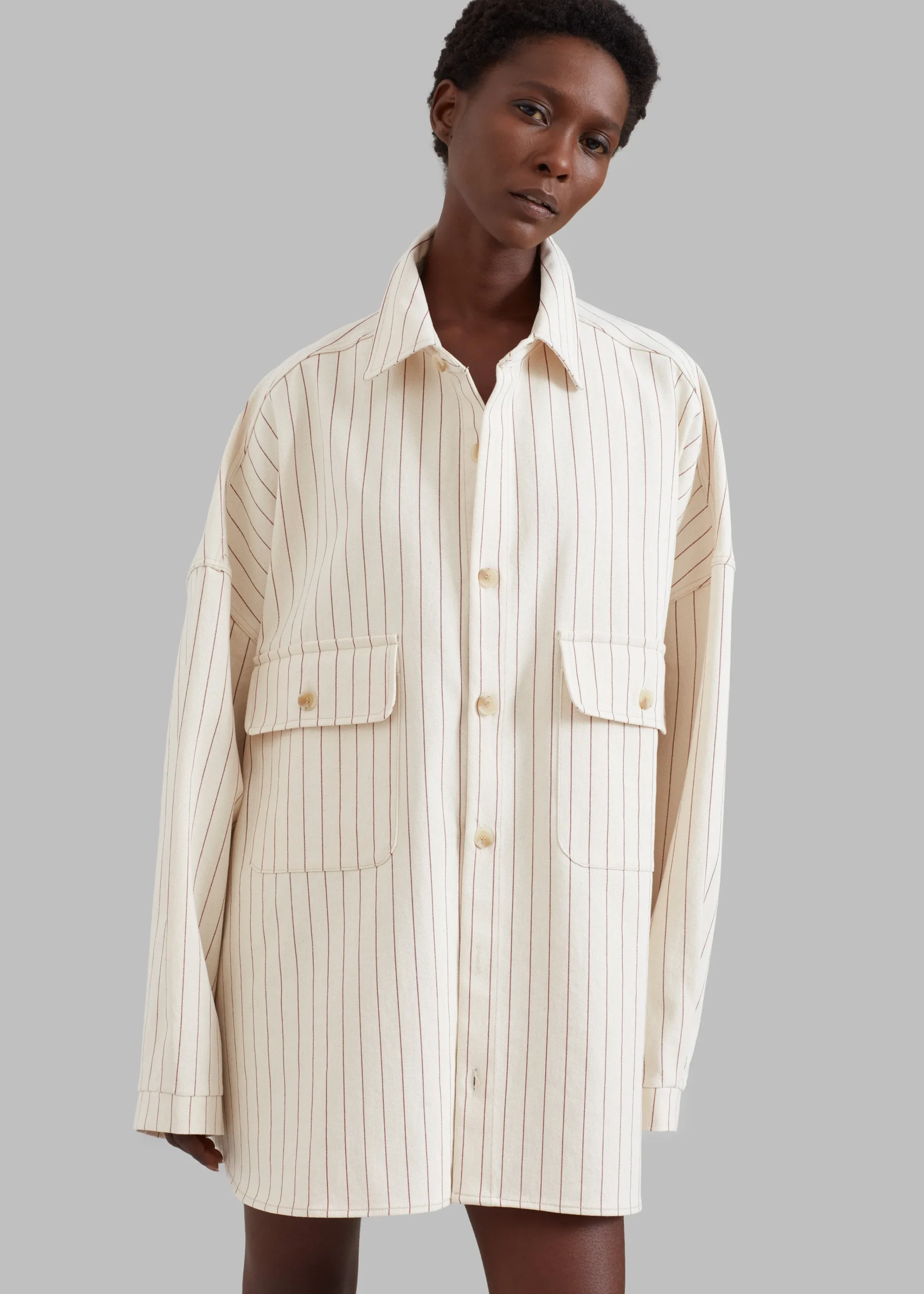 The Frankie Shop Dallas Denim Overshirt Burgundy Pinstripe Online