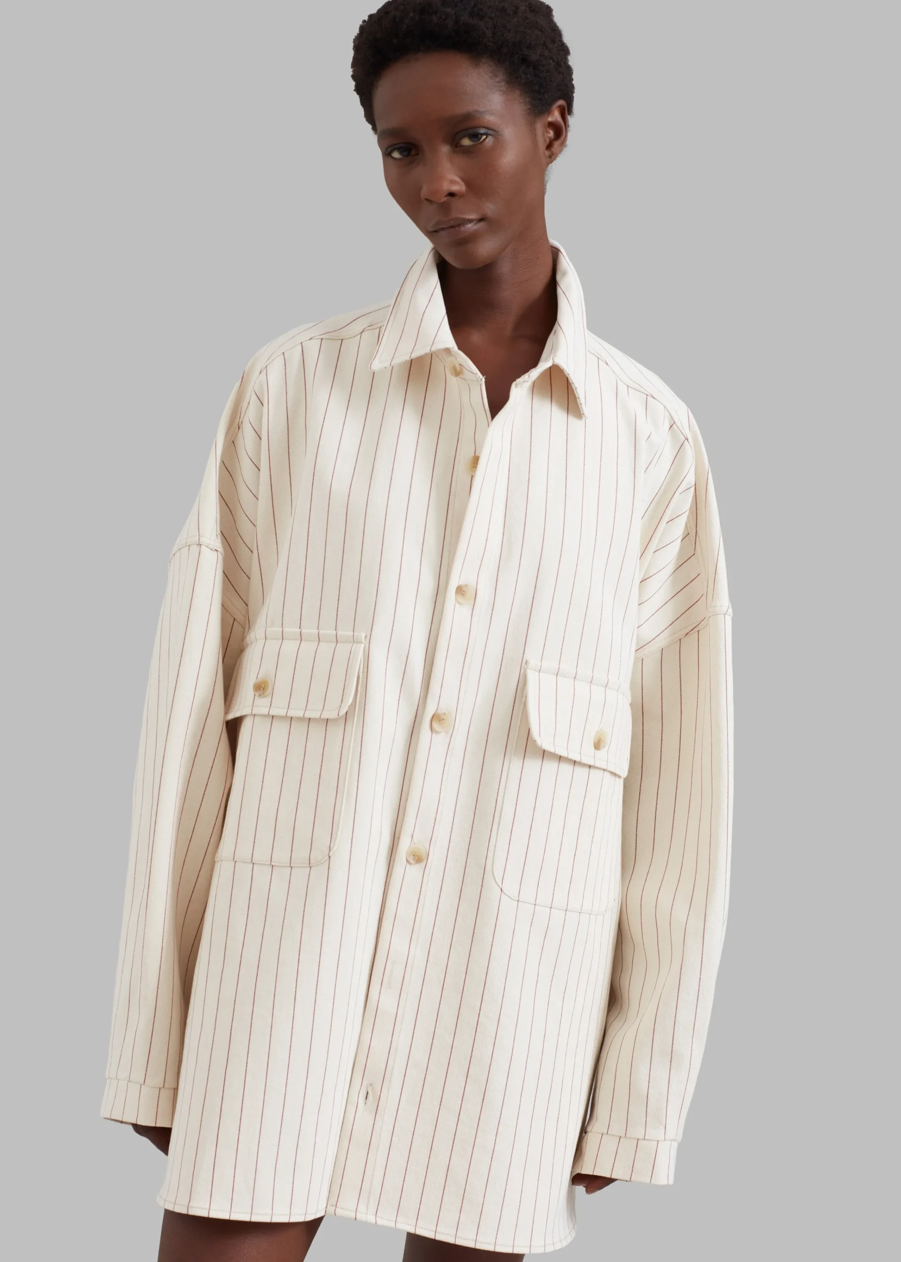 The Frankie Shop Dallas Denim Overshirt Burgundy Pinstripe Online
