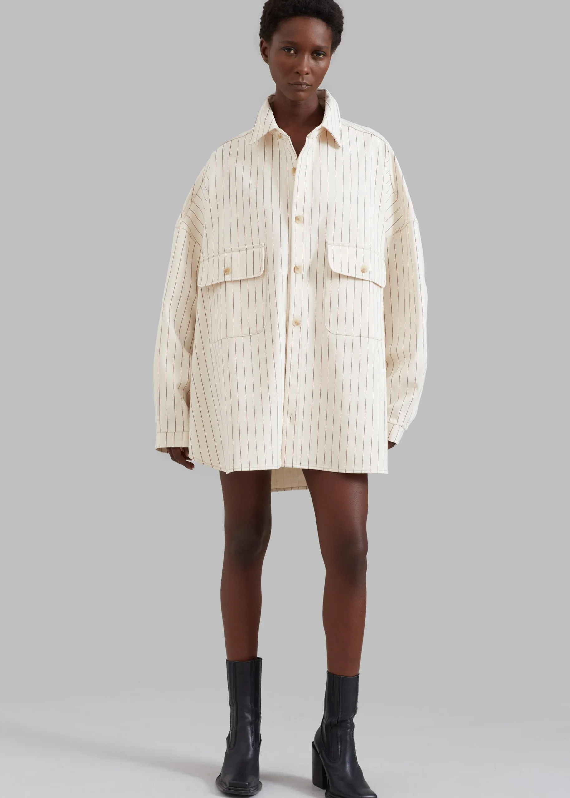 The Frankie Shop Dallas Denim Overshirt Burgundy Pinstripe Online