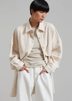 The Frankie Shop Dallas Denim Overshirt Burgundy Pinstripe Online