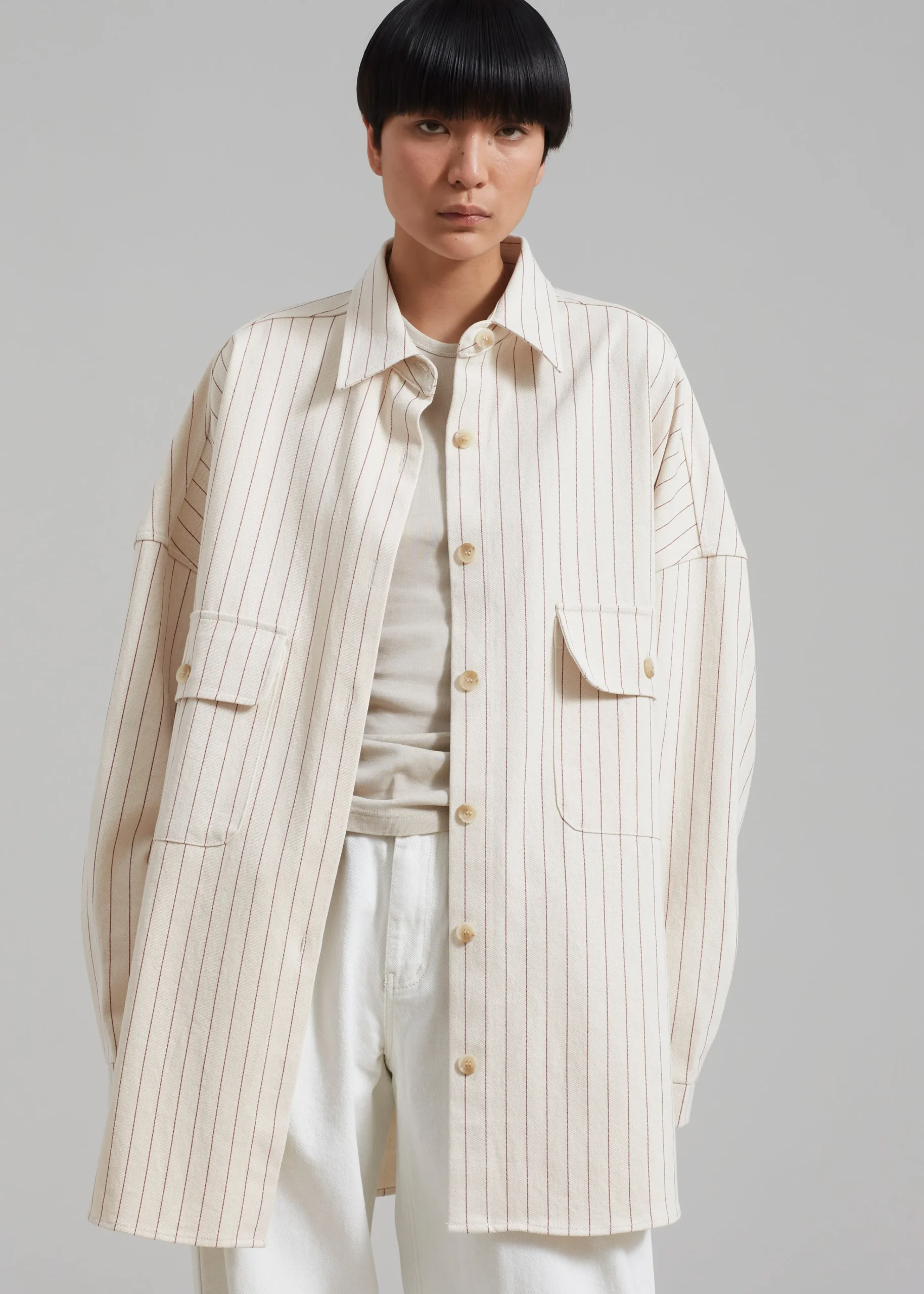The Frankie Shop Dallas Denim Overshirt Burgundy Pinstripe Online