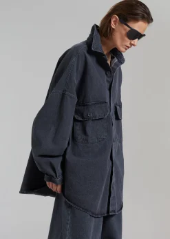 The Frankie Shop Dallas Denim Overshirt Dark Grey Outlet