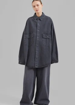 The Frankie Shop Dallas Denim Overshirt Dark Grey Outlet