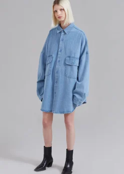 The Frankie Shop Dallas Denim Overshirt Worn Wash Hot